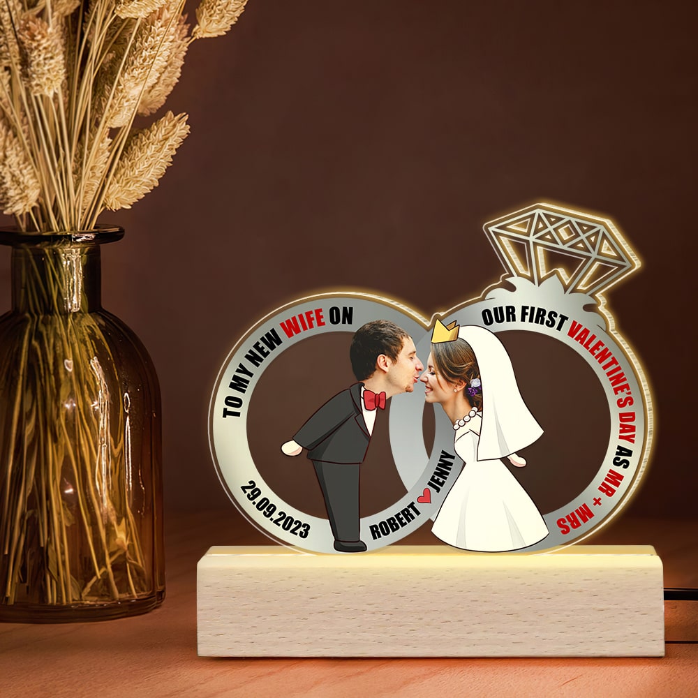 Our First Valentine's Day, Personalized 3D Led Light, Valentine Gift, Newly Engaged Gift & Newlywed Gift For Couple - Led Night Light - GoDuckee