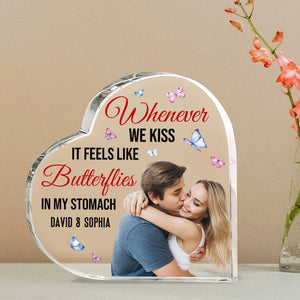 Whenever We Kiss, It Feels Like Butterflies In My Stomach - Custom Couple Photo Plaque, Gift For Couple, Valentine's Gifts - Decorative Plaques - GoDuckee