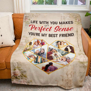 Life With You Makes Perfect Sense, Couple Gift, Personalized Blanket, Funny Couple Custom Photo Blanket - Blanket - GoDuckee