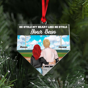 He Stole My Heart Like He Stole Your Base, Couple Gift, Personalized Acrylic Ornament, Baseball Couple Ornament, Christmas Gift - Ornament - GoDuckee