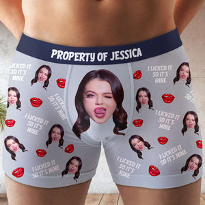 Custom Photo Gift For Couple Boxer I Licked It So It's Mine - Boxers & Briefs - GoDuckee