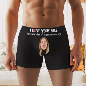 I Love Your Face, Personalized Couple Boxer Briefs, Gifts For Him Gifts For Her - Boxer Briefs - GoDuckee