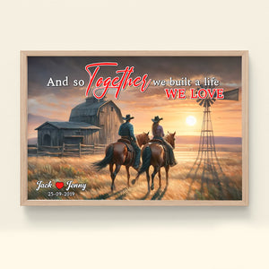 Personalized Gifts For Couple Canvas Print, Cowboy Couple Riding Horse On Sunset Prairie 03qhtn121224 - Poster & Canvas - GoDuckee