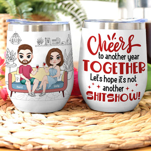 Cheers To Another Year Together, Personalized Funny Couple Wine Tumbler, Gift For Loved One - Wine Tumbler - GoDuckee