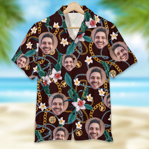 Custom Face Personalized Hawaiian Shirt With Chain Pattern, Funny Gift For Man - Hawaiian Shirts - GoDuckee