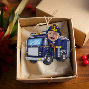 Custom Photo Funny Gifts For Kid Christmas Firefighter Ornament 01xqpu191124 - Ornament - GoDuckee