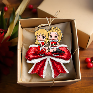 Personalized Gift For Besties, Christmas Besties Coquette Bow Acrylic Ornament 02NAPU180924HH - Ornament - GoDuckee