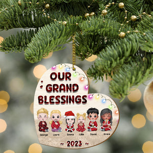 Our Grand Blessings, Personalized Wood Ornament, Gift For Grandkids (UP TO 8 KIDS) - Ornament - GoDuckee