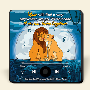 Personalized Gifts For Cartoon Lover Music Fridge Magnet Lion Couple Hugging 02xqpu131224 - Fridge Magnet - GoDuckee