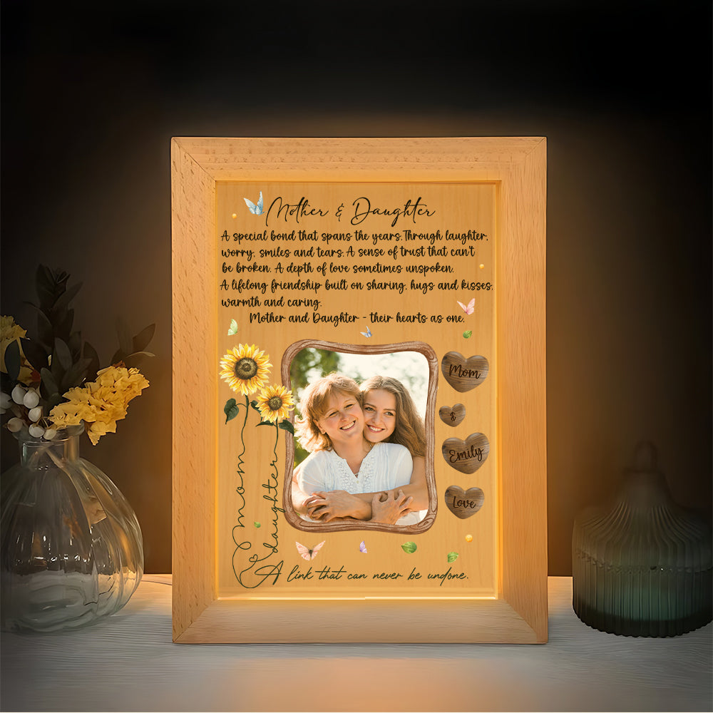 Custom Photo Gifts For Mom Light Frame Mom And Daughters Their Hearts As One Mother's Day Gifts - Canvas Print - GoDuckee