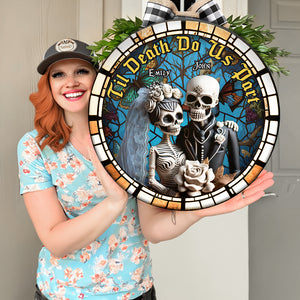 Til Death Do Us Part, Couple Gift, Personalized Wooden Sign, Skull Couple Wood Sign, Halloween Gift - Wood Sign - GoDuckee