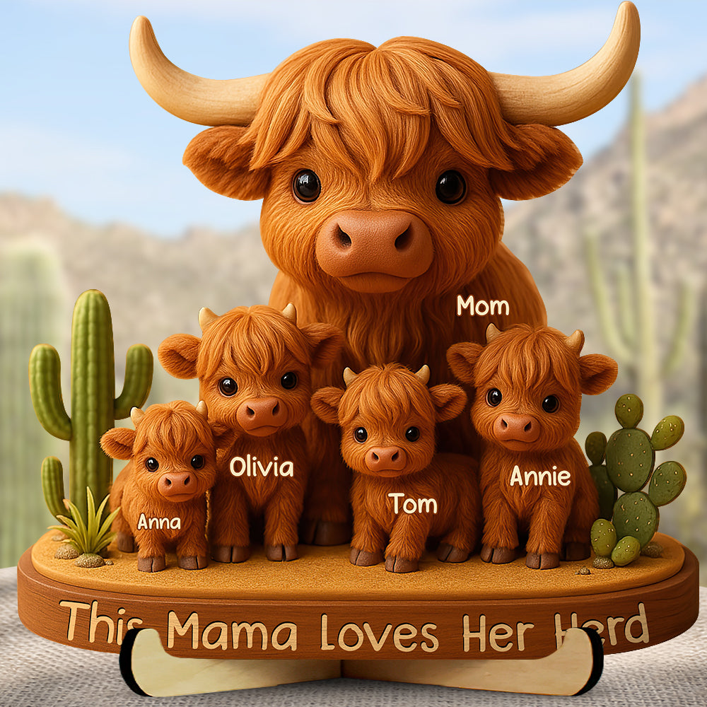 Personalized Gifts For Cow Mom Wood Sign Highland Cow Mama - Wood Sign - GoDuckee