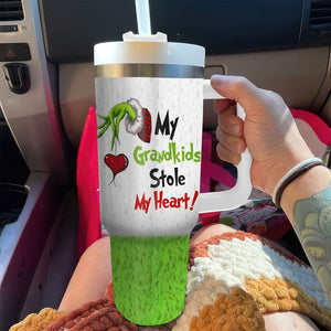 My Kids Stole My Heart, Gift For Family, Personalized 40oz With Handle Tumbler, Green Monster Kids Tumbler, Christmas Gift 06HTHN041023 - Tumbler Cup - GoDuckee