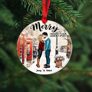 Merry Kiss Me, Couple Gift, Personalized Acrylic Ornament, Kissing Couple Ornament, Christmas Gift - Ornament - GoDuckee