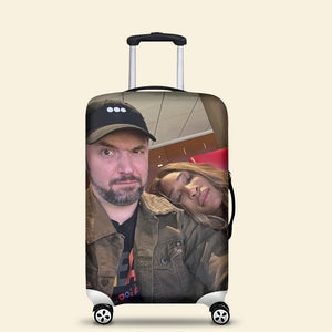 Custom Photo Luggage Cover, Funny Couple Gift For Upcoming Trips 02qhqn060724 - Luggage Covers - GoDuckee