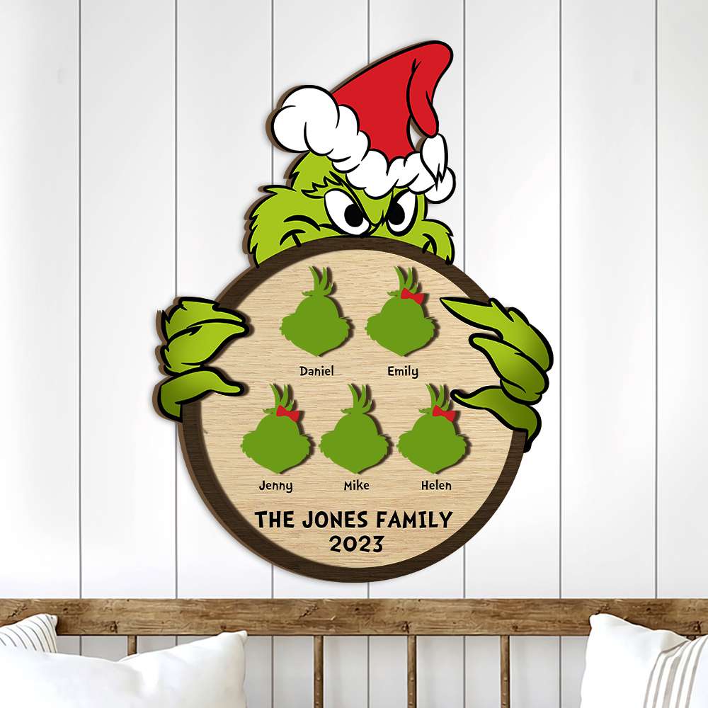 Gift For Family, Personalized Wood Sign, Christmas Green Monster Family Wood Sign, Christmas Gift 01NAHN080923 - Wood Sign - GoDuckee