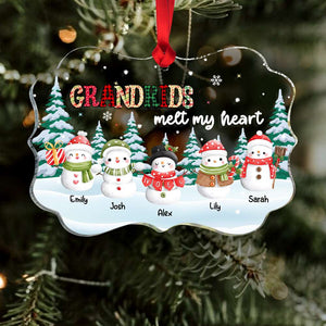 Grandkids Melt My Heart, Gift For Grandparents, Personalized Acrylic Ornament, Snowman Kids Ornament, Christmas Gift - Ornament - GoDuckee