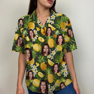 Custom Face Image Personalized Hawaiian Shirt Pineapple Tropical Pattern 02qnqn080623 - Hawaiian Shirts - GoDuckee