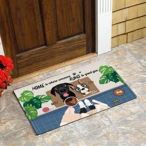 Home Is Where Someone Runs To Greet You, Gift For Dog Lover, Personalized Doormat, Dog Lover Doormat - Doormat - GoDuckee