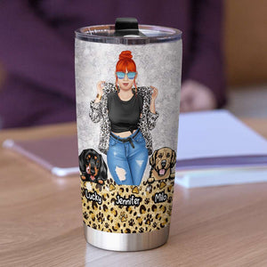 Woman Who Really Loved Her Dogs And Leopard Print, Gift For Dog Lover, Personalized Tumbler, Dog And Girl Tumbler - Tumbler Cup - GoDuckee