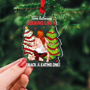 Torn Between Looking Like a Snack & Eating One, Couple Gift, Personalized Acrylic Ornament, Funny Couple Ornament, Christmas Gift - Ornament - GoDuckee