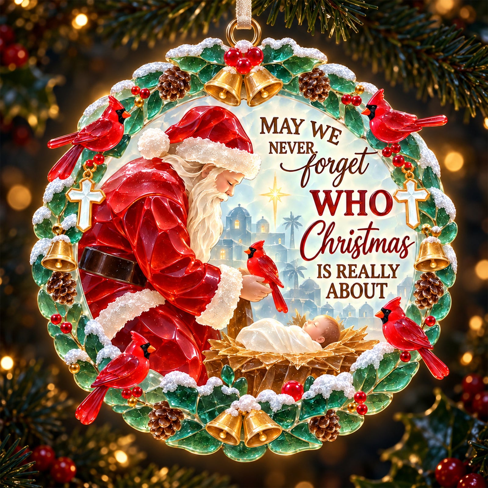 May We Never Forget Who Christmas Is Really About Acrylic Ornament - Personalized Christmas Gifts For Christians 01qhqn090926 - Ornament - GoDuckee