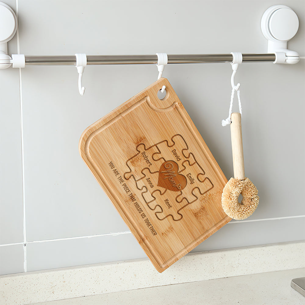 You Are The Piece That Holds Us Together- Personalized Engraved Cutting Board- Gift For Mom- Mom Cutting Board - Home Decor - GoDuckee
