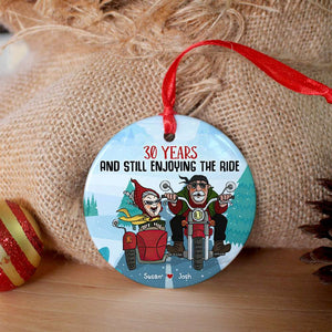 Still Enjoying The Ride, Couple Gift, Personalized Ceramic Ornament, Old Couple Biker Ornament, Christmas Gift 01NAHN160923 - Ornament - GoDuckee
