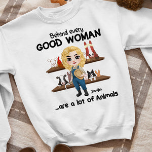 Behind Every Good Woman Are A Lot Of Animals, Gift For Farmer Girl, Personalized Shirt, Farming Girl Shirt - Shirts - GoDuckee