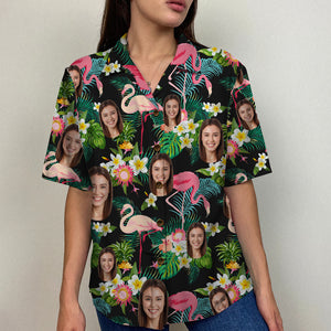 Custom Face Image Personalized Hawaiian Shirt Flamingo Tropical Pattern - Hawaiian Shirts - GoDuckee