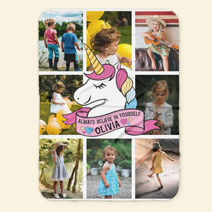 Daughter Unicorn Always Believe In Yourself, Personalized Blanket Upload Photo, Gift For Daughter, Sister - Blanket - GoDuckee