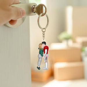 Personalized Sport Couple Keychain Couple Kissing - Keychains - GoDuckee