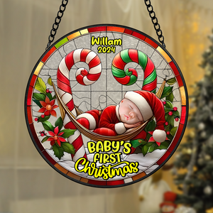 Custom Photo Gifts For Baby Stained Glass Christmas Santa 05xqpu280824 - Ornament - GoDuckee