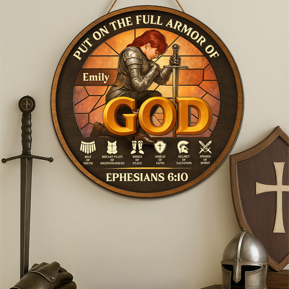Personalized Woman Warrior of God Put On The Full Armor Of God Ephesians 6-10 01hupu060625 - Wood Sign - GoDuckee