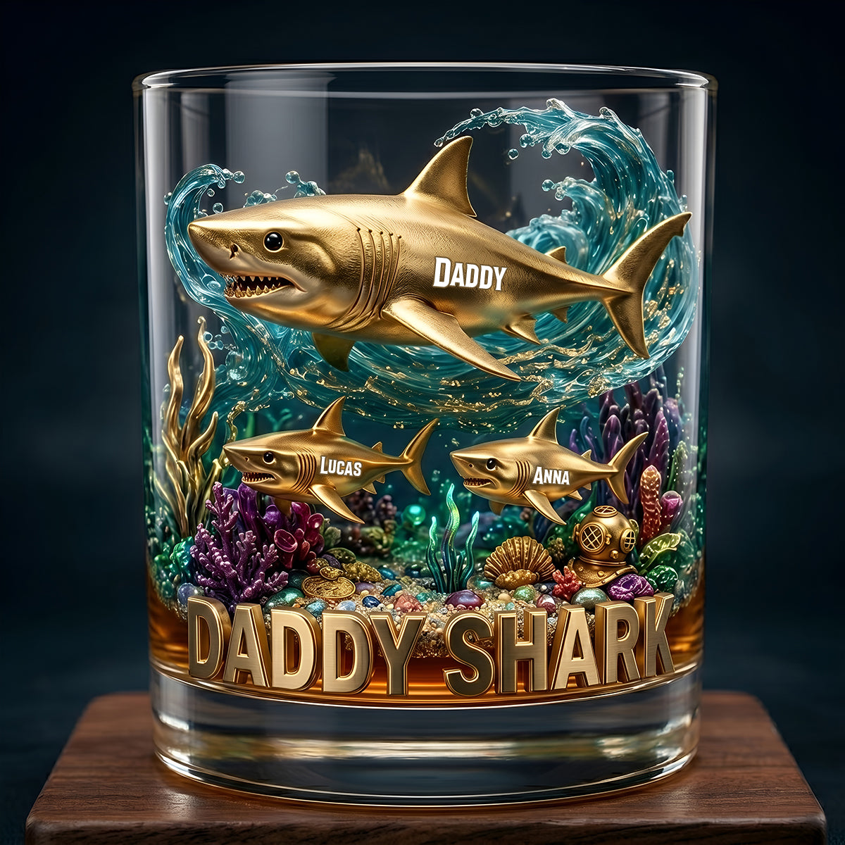 Shark Dad Round Glass - Personalized Gifts For Dad 02tytn260526 - Glass - GoDuckee