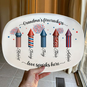 Grandma's Firecracker Love Sparks Here, Personalized Resin Plate, Gifts For Grandma, Memorial Day - Resin Plate - GoDuckee