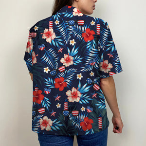American In Bone , American Flag Hawaiian Shirt With Floral Pattern - Hawaiian Shirts - GoDuckee