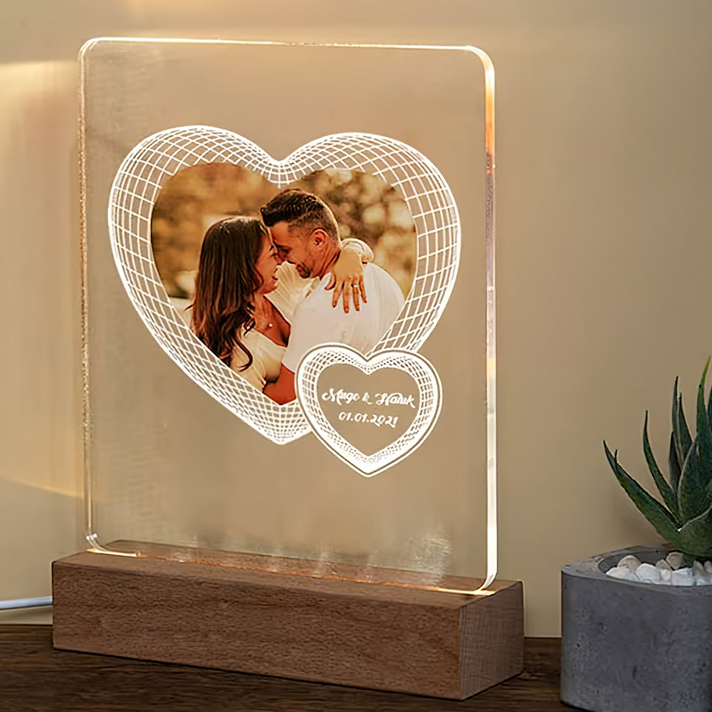 Couple Heart Balloon Upload Photo, Personalized 3D Led Light, Couple Bedroom Light - Led Night Light - GoDuckee