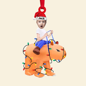 Custom Photo Gifts For Kids Christmas Ornament 01natn300824 Funny Kid Riding - Ornament - GoDuckee