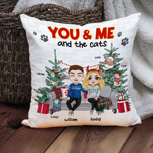 You & Me And The Cats, Couple Gift, Personalized Square Pillow, Cat Lover Pillow, Christmas Gift - Pillow - GoDuckee