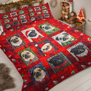 Pug Dog Christmas Quilt Bed Set Gifts For Dog Lovers 05HUDT051124 - Blanket - GoDuckee