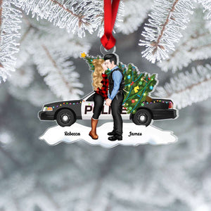 Gift For Police Officer, Couple Gift, Personalized Acrylic Ornament, Police Car Couple Kissing Ornament, Christmas Gift - Ornament - GoDuckee