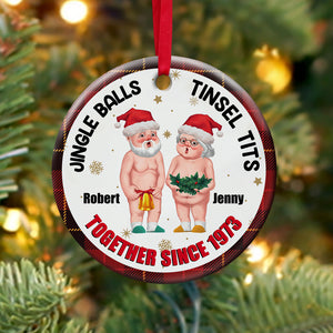 Jingle Balls-Personalized Ornament - Ceramic Circle Ornament- Gift For Him/ Gift For Her- Christmas Gift- Old Couple Ornament - Ornament - GoDuckee