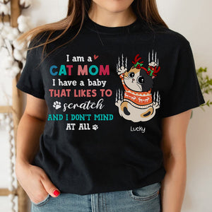 I'm A Cat Mom, Gift For Cat Lover, Personalized Shirt, Cat Scratching Christmas Shirt, Christmas Gift - Shirts - GoDuckee