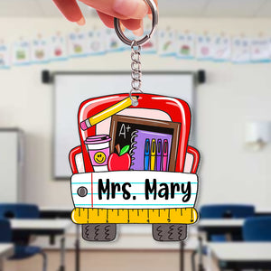 Personalized Red School Stuffs Keychain Gift For Teacher - Keychains - GoDuckee