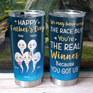 Personalized Little Sperm Tumbler, We May Have Won The Race, Gift For Dad - Tumbler Cup - GoDuckee