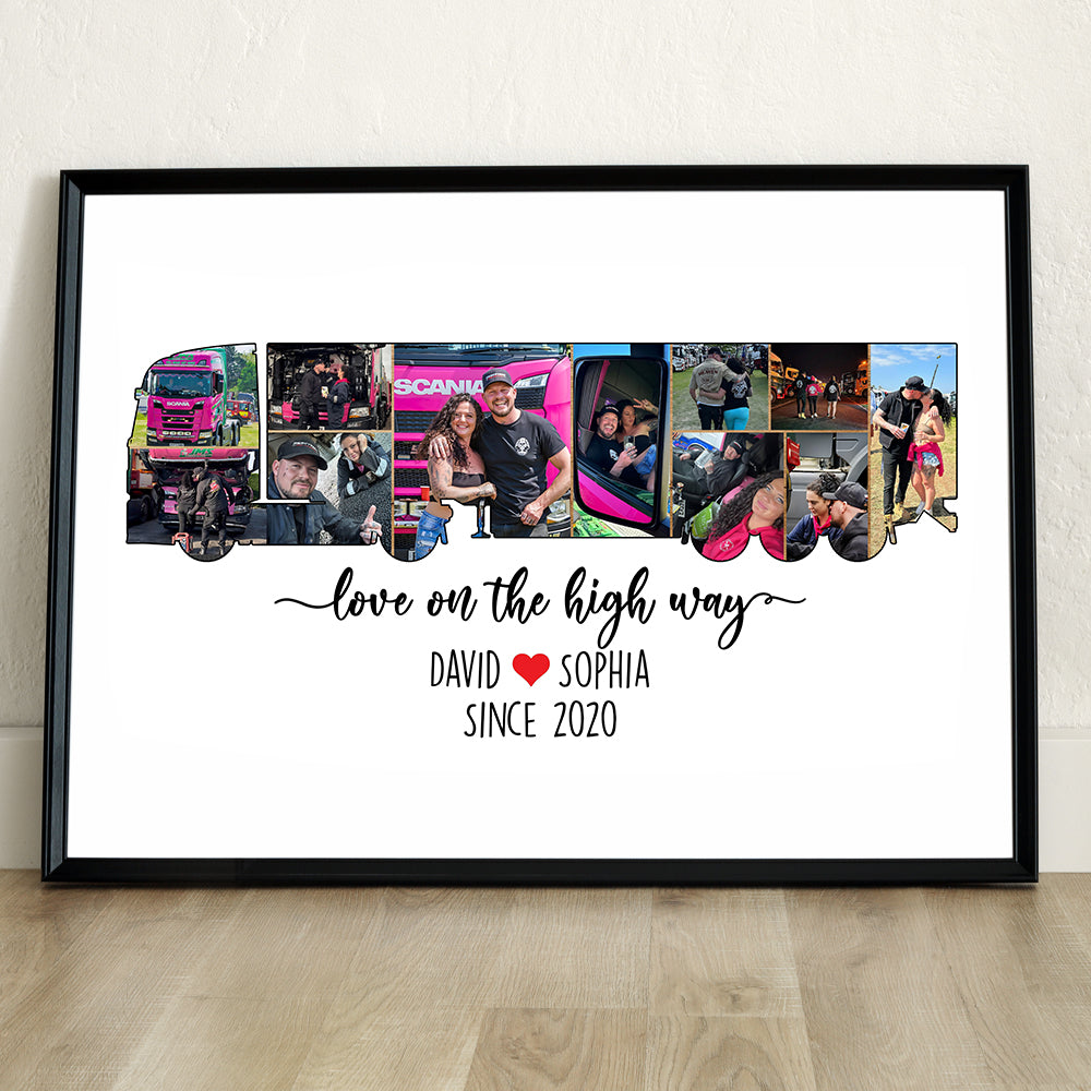 Love On The Highway, Custom Photo Semi-trailer Truck Driver Couple Canvas Print, Gift For Couple, Valentine's Day Gift - Poster & Canvas - GoDuckee
