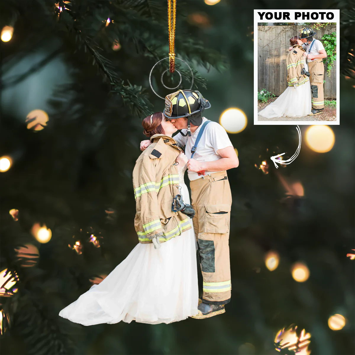 Custom Photo Gifts For Firefighter, Upload Couple Photo Christmas Ornament 07pgvp140924 - Ornament - GoDuckee