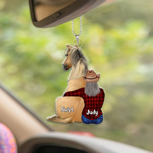 Gift For Horse Lover, Personalized Car Ornament, Cowgirl Hugging Horse Ornament - Ornament - GoDuckee
