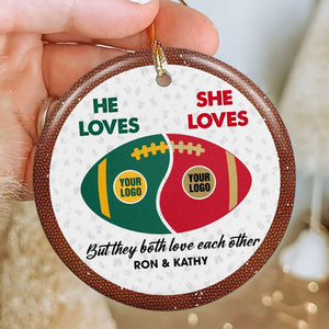 But They Both Love Each Other, Couple Gift, Personalized Ceramic Ornament, Football Couple Ornament, Christmas Gift 02HUTI231123 - Ornament - GoDuckee